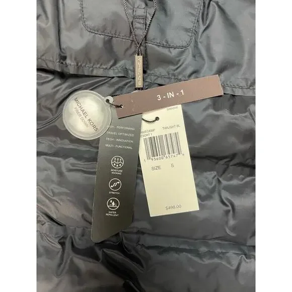 Michael Kors Mens Commuter 3 In 1 Jacket Blue Stretch Water Repellent S New